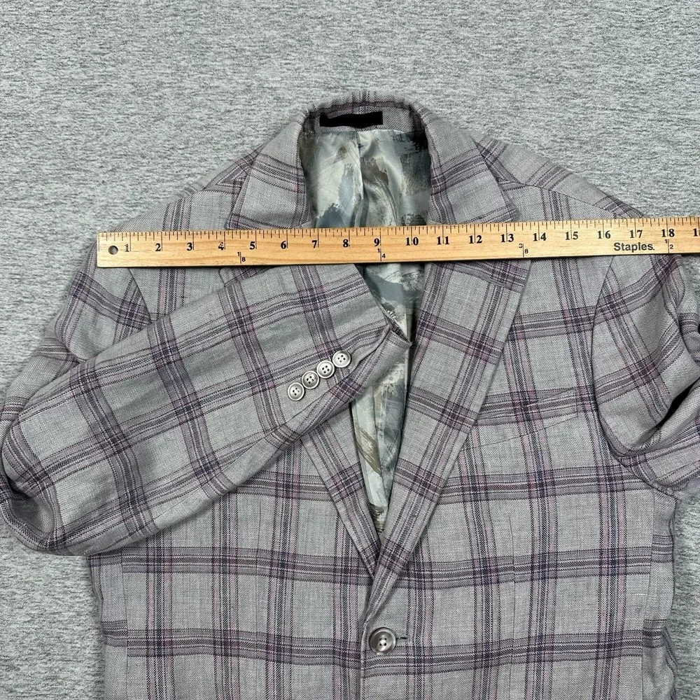 Tallia Blazer Mens Size 38S Purple Plaid 100% Linen Two Button City Jacket